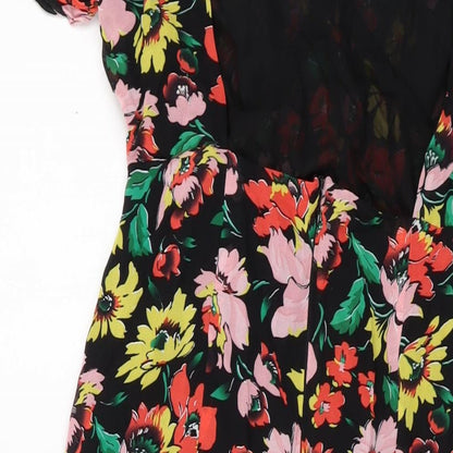 Topsho[p Womens Multicoloured Floral Polyester A-Line Size 14 V-Neck Zip