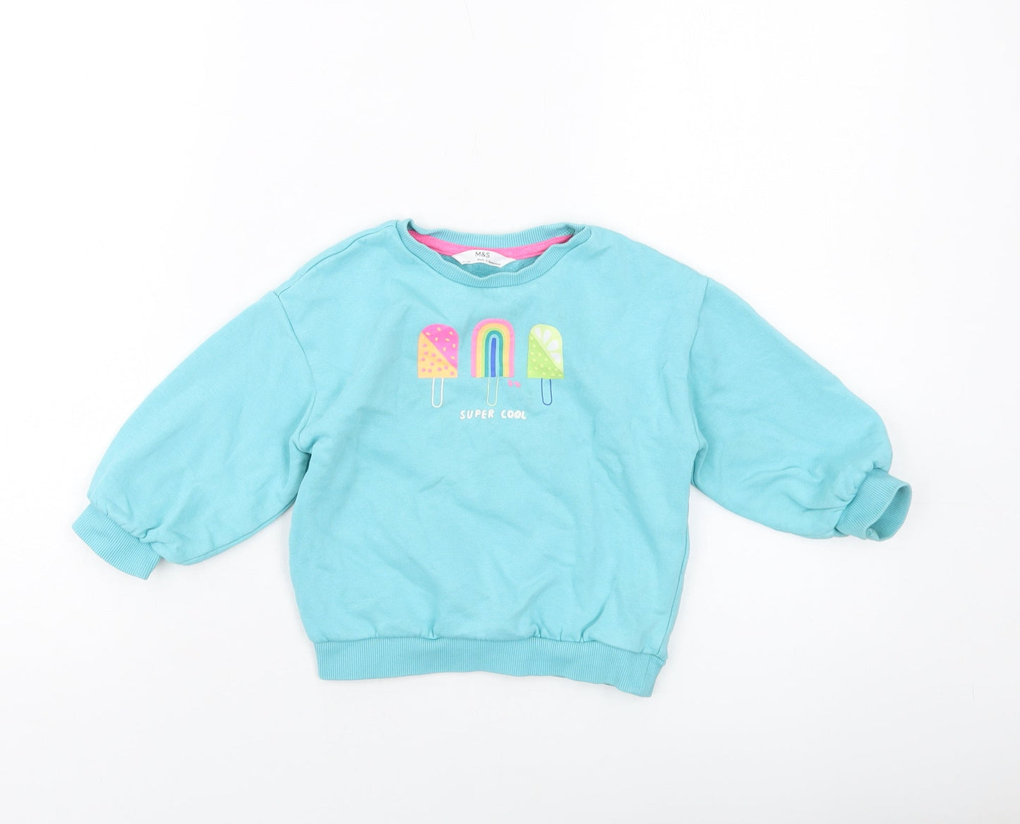 Marks and Spencer Girls Blue Cotton Pullover Sweatshirt Size 2-3 Years Pullover