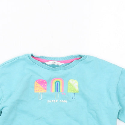 Marks and Spencer Girls Blue Cotton Pullover Sweatshirt Size 2-3 Years Pullover
