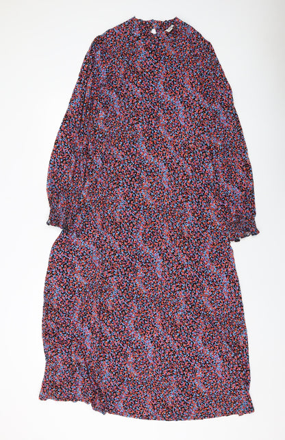M&Co Womens Multicoloured Floral Polyester A-Line Size 12 Mock Neck Button
