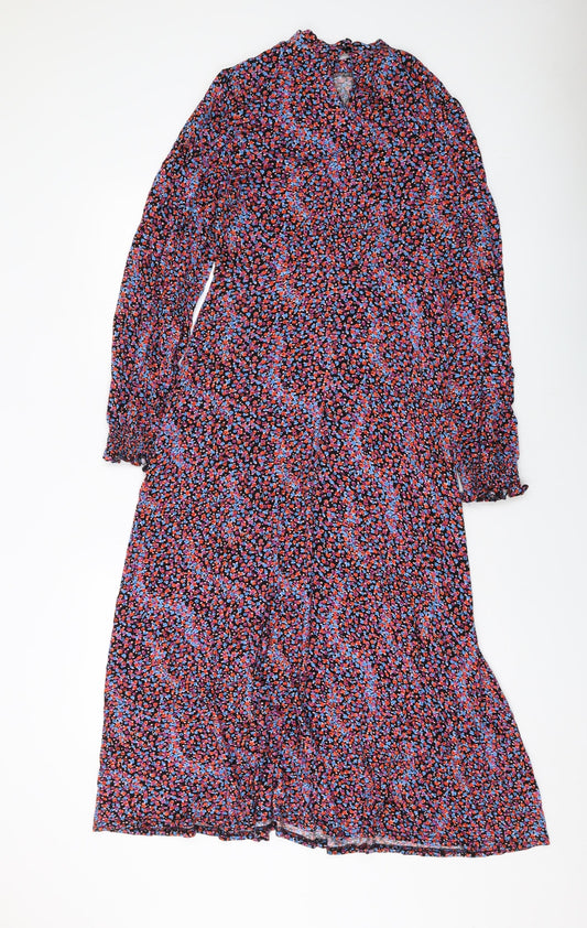 M&Co Womens Multicoloured Floral Polyester A-Line Size 12 Mock Neck Button