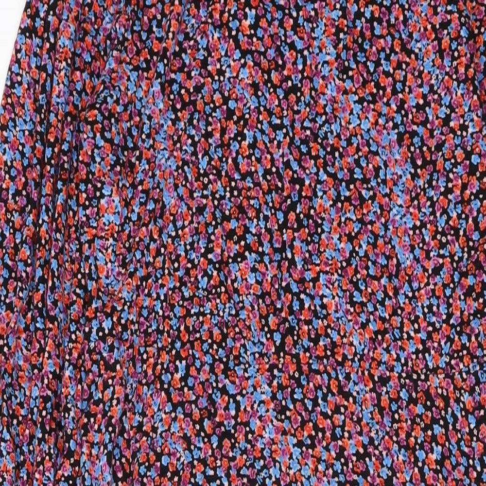 M&Co Womens Multicoloured Floral Polyester A-Line Size 12 Mock Neck Button