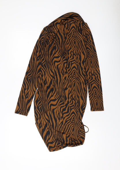 Giorgia Womens Brown Animal Print Polyester Bodycon Size M V-Neck Pullover
