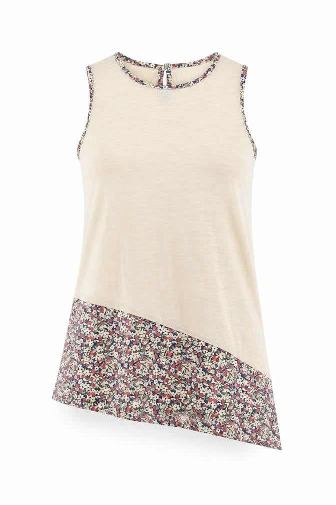 Next Womens Beige Floral Acetate Basic Tank Size 6 Round Neck