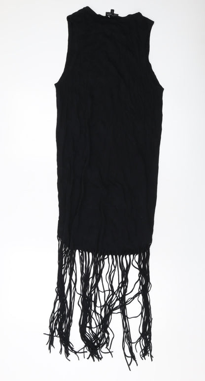Topshop Womens Black Viscose Tank Dress Size 8 Round Neck Pullover