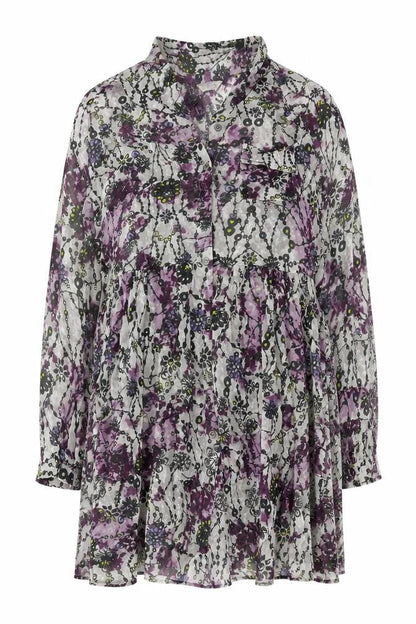Indigo Womens Grey Floral Polyester A-Line Size 12 Collared Button