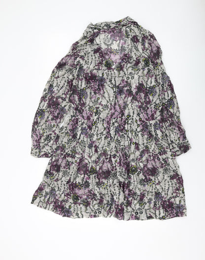 Indigo Womens Grey Floral Polyester A-Line Size 12 Collared Button