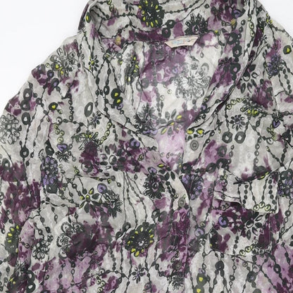Indigo Womens Grey Floral Polyester A-Line Size 12 Collared Button