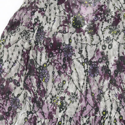 Indigo Womens Grey Floral Polyester A-Line Size 12 Collared Button