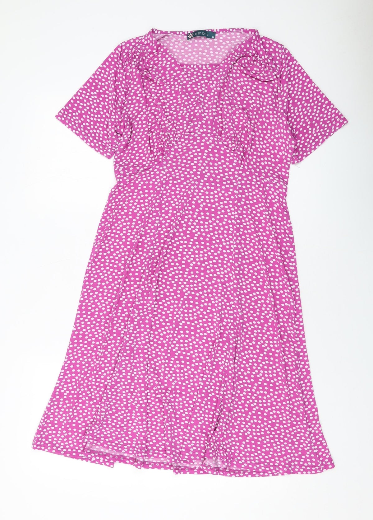 Amber Womens Purple Polka Dot Polyester A-Line Size 12 Round Neck Pullover