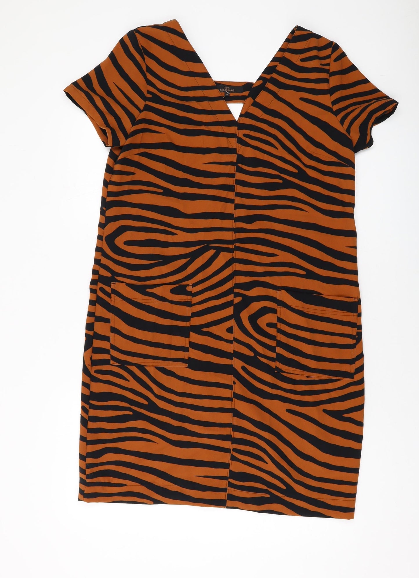NEXT Womens Brown Animal Print Polyester Tank Dress Size 14 V-Neck Pullover