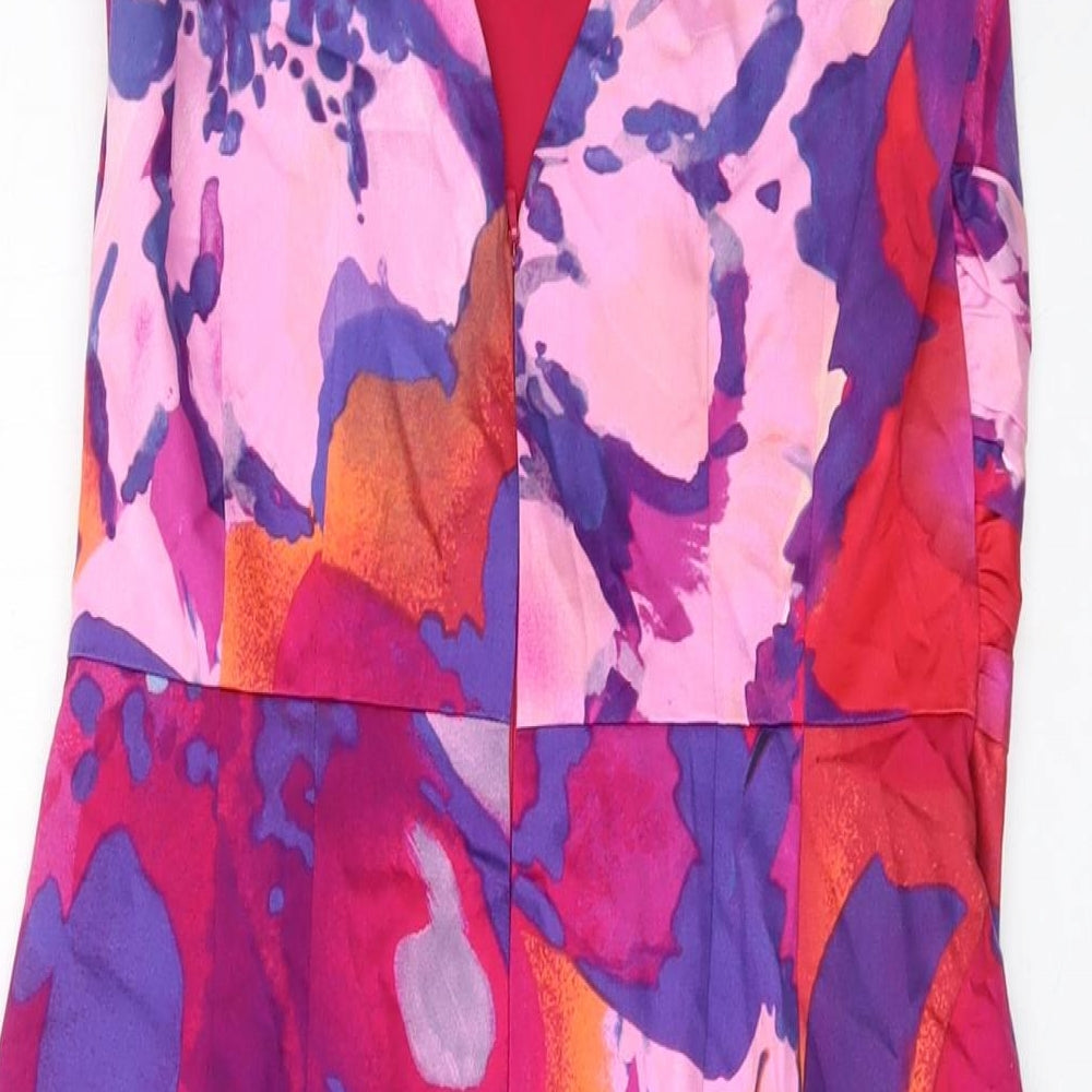 Coast Womens Multicoloured Geometric Cotton Sheath Size 10 V-Neck Zip