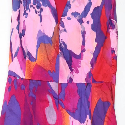 Coast Womens Multicoloured Geometric Cotton Sheath Size 10 V-Neck Zip