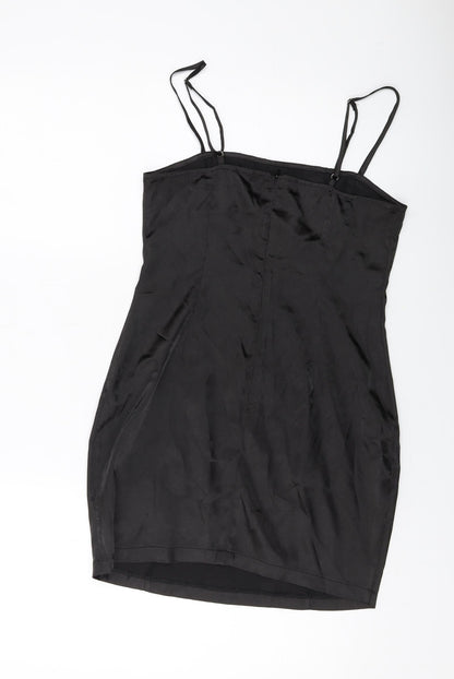 PRETTYLITTLETHING Womens Black Polyester Mini Size 8 Square Neck Zip