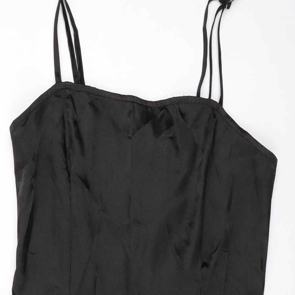 PRETTYLITTLETHING Womens Black Polyester Mini Size 8 Square Neck Zip