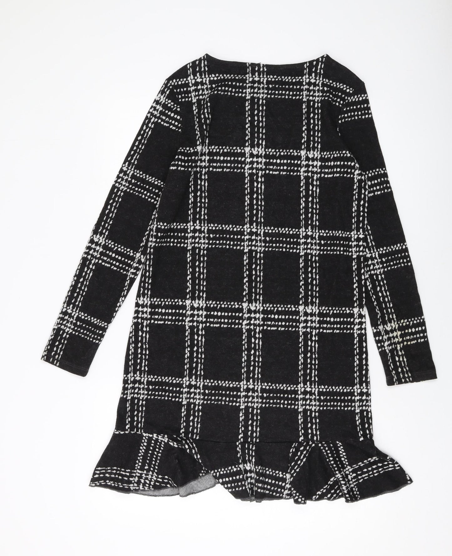 NEXT Womens Black Plaid Polyester Jumper Dress Size 8 Round Neck Pullover