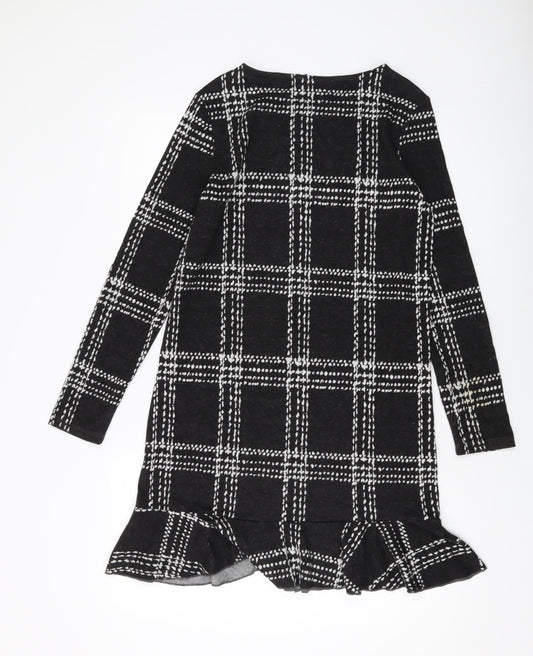 NEXT Womens Black Plaid Polyester Jumper Dress Size 8 Round Neck Pullover
