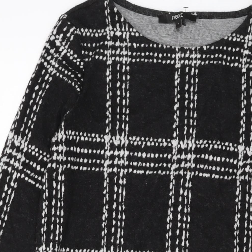 NEXT Womens Black Plaid Polyester Jumper Dress Size 8 Round Neck Pullover