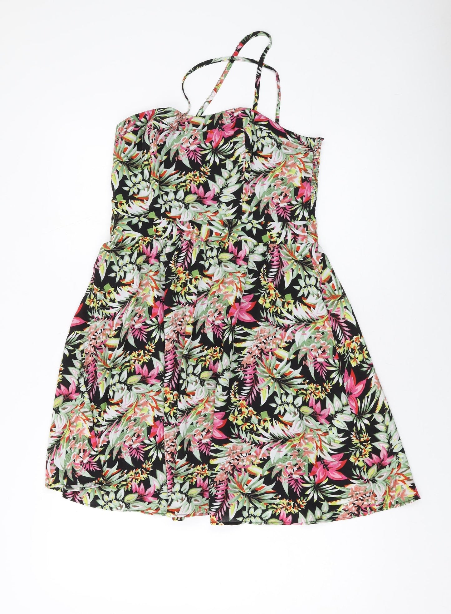 Oasis Womens Multicoloured Floral Polyester A-Line Size 12 Square Neck Zip