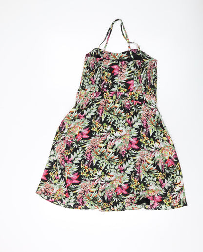 Oasis Womens Multicoloured Floral Polyester A-Line Size 12 Square Neck Zip