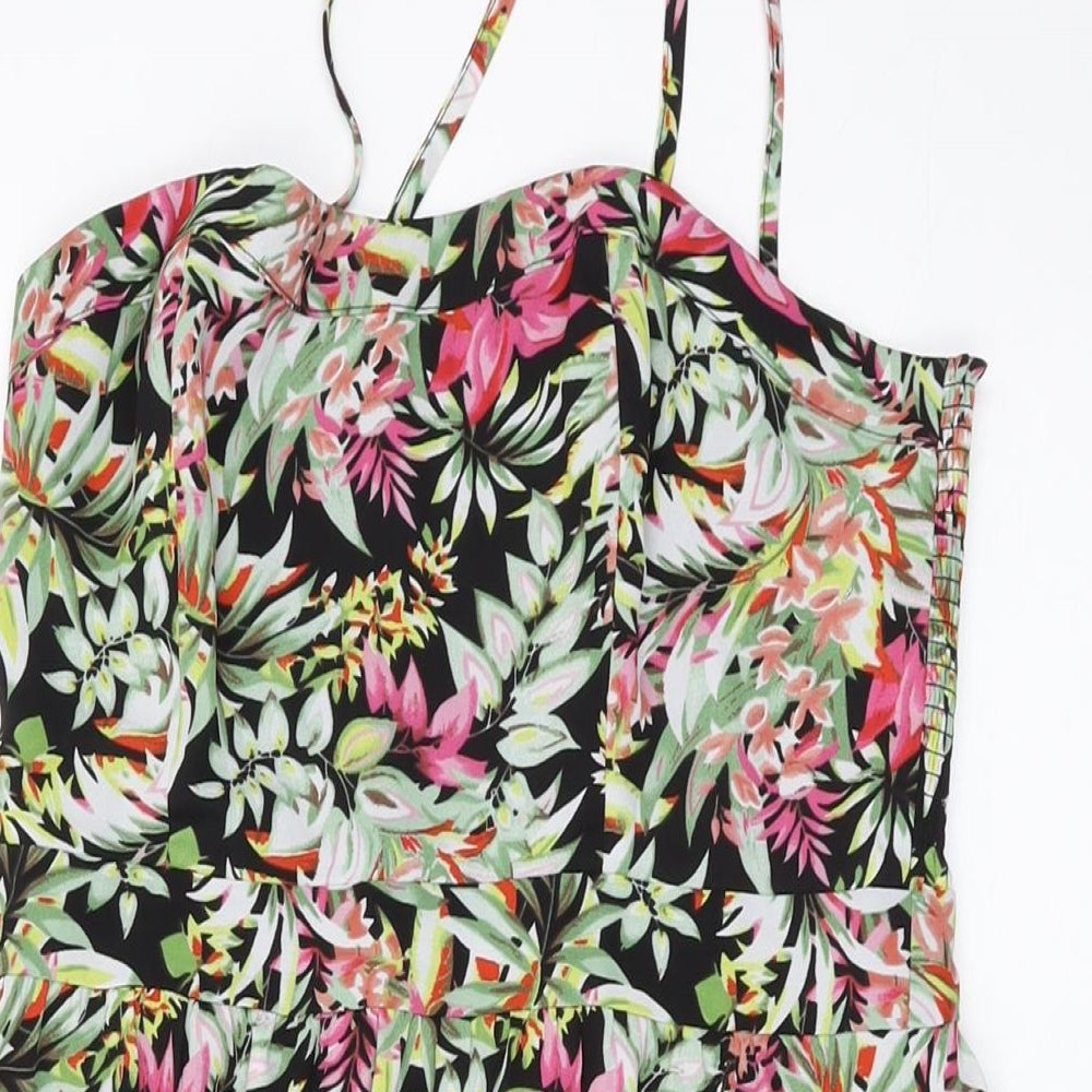 Oasis Womens Multicoloured Floral Polyester A-Line Size 12 Square Neck Zip