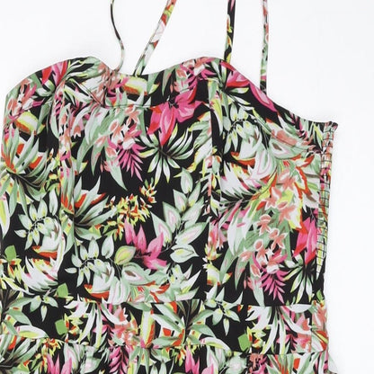 Oasis Womens Multicoloured Floral Polyester A-Line Size 12 Square Neck Zip