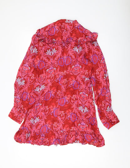 Zara Womens Red Geometric Polyester A-Line Size S Mock Neck Zip