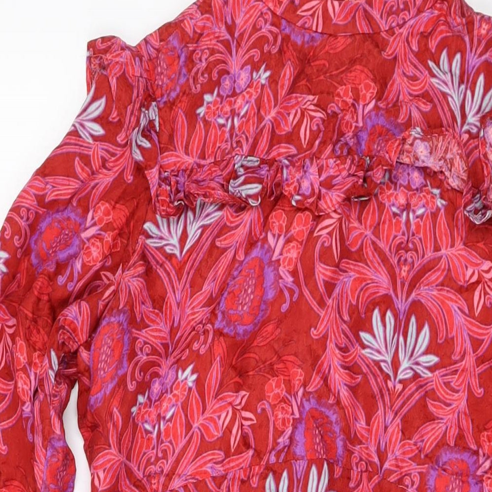 Zara Womens Red Geometric Polyester A-Line Size S Mock Neck Zip
