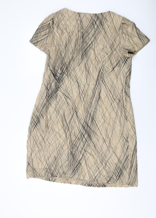 Autograph Womens Beige Geometric Viscose A-Line Size 16 Round Neck Pullover