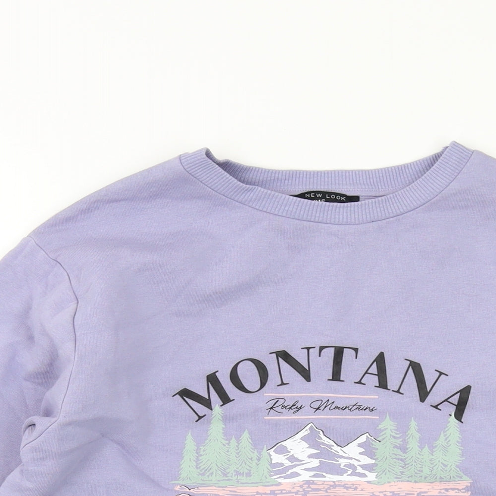 New Look Girls Purple Cotton Pullover Sweatshirt Size 10-11 Years Pullover