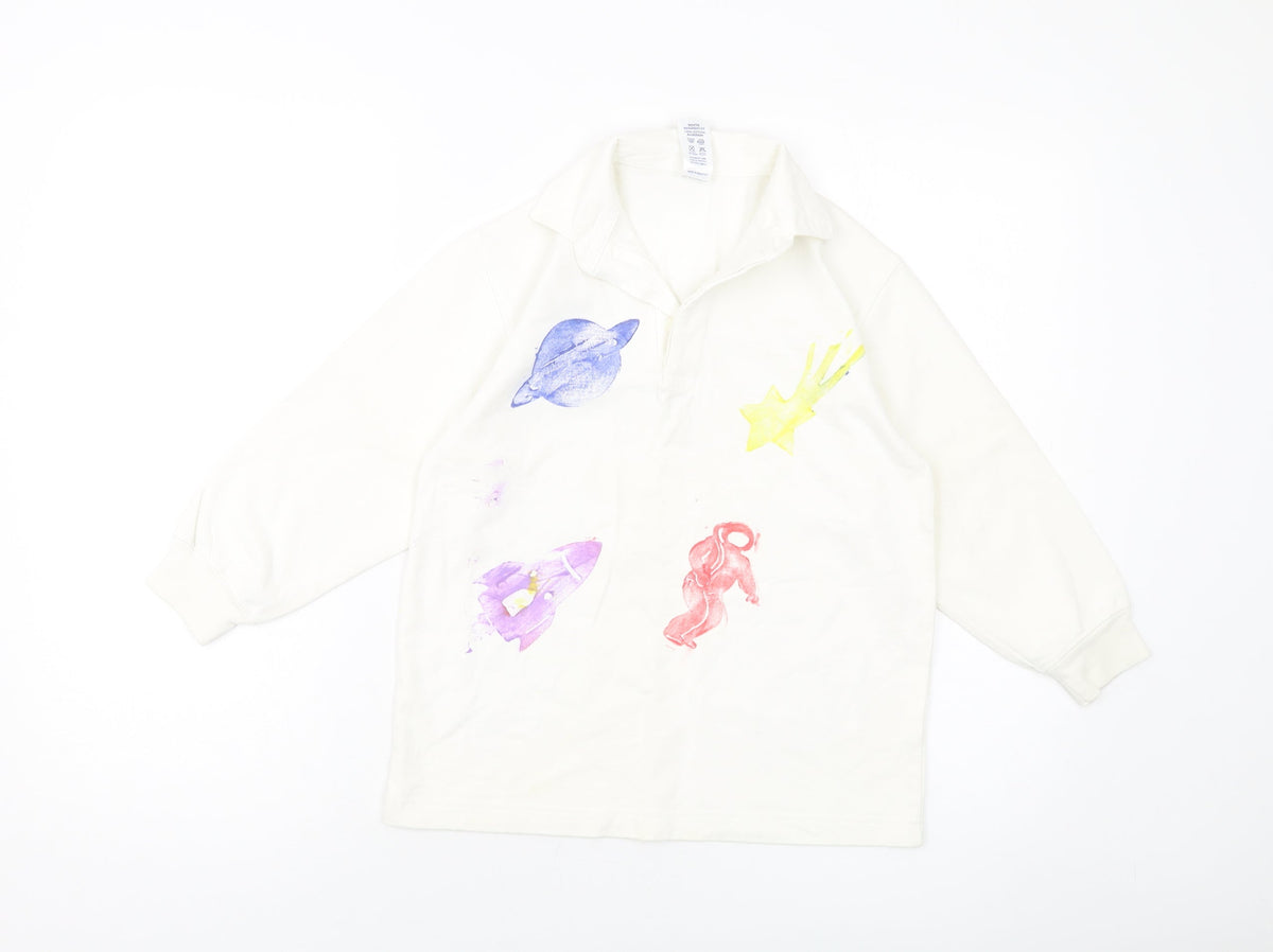 BHS Boys Ivory Cotton Pullover Sweatshirt Size 7-8 Years Button