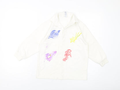 BHS Boys Ivory Cotton Pullover Sweatshirt Size 7-8 Years Button