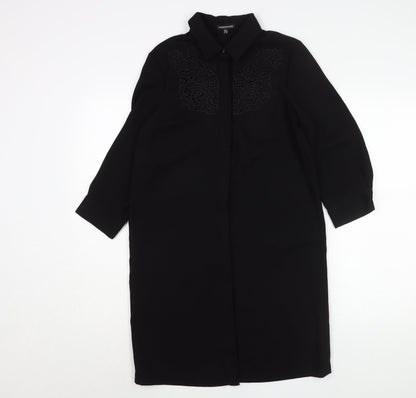 Warehouse Womens Black Polyester Shirt Dress Size 8 Collared Button - Lace Detail