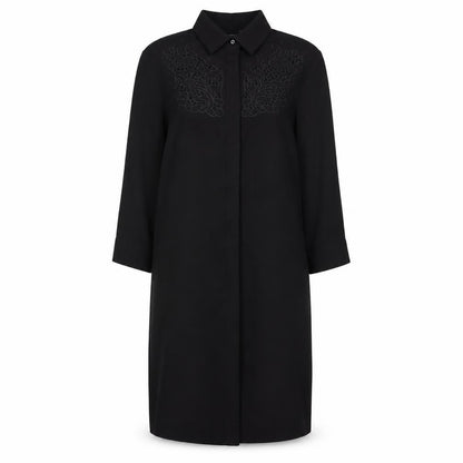 Warehouse Womens Black Polyester Shirt Dress Size 8 Collared Button - Lace Detail