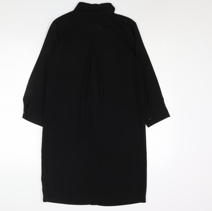 Warehouse Womens Black Polyester Shirt Dress Size 8 Collared Button - Lace Detail