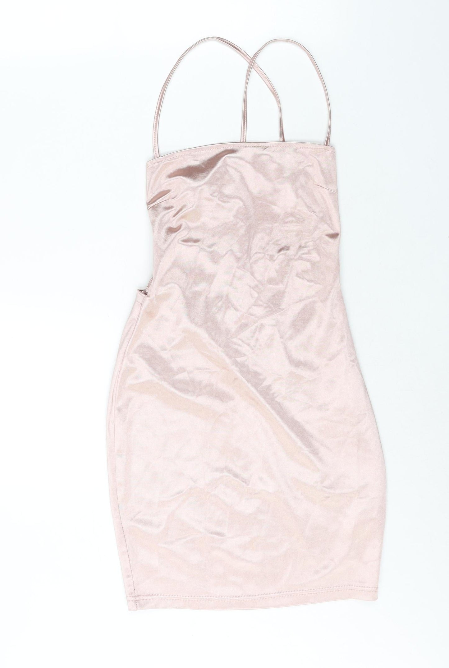 Boohoo Womens Pink Polyester Bodycon Size 10 Square Neck Lace Up