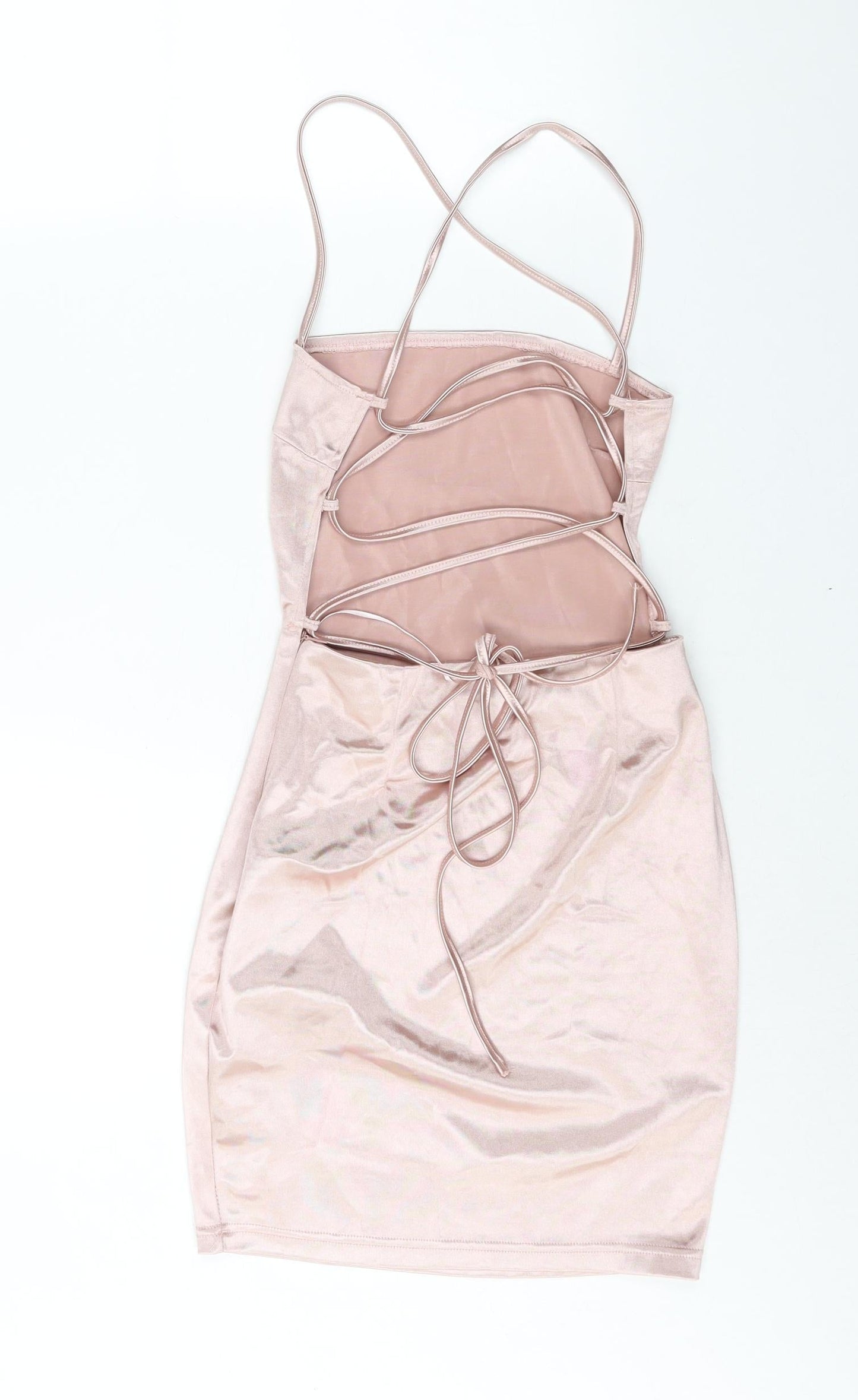 Boohoo Womens Pink Polyester Bodycon Size 10 Square Neck Lace Up