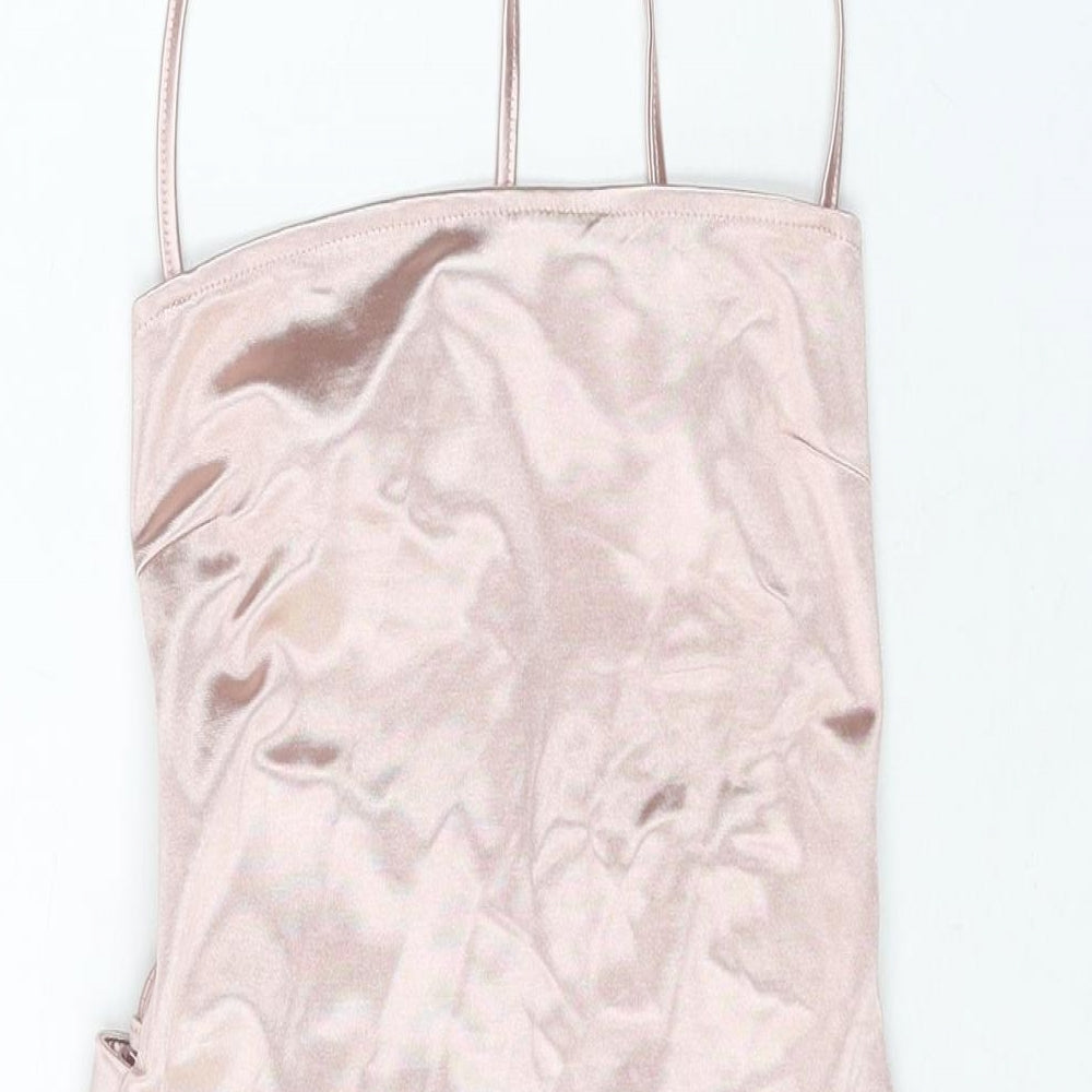 Boohoo Womens Pink Polyester Bodycon Size 10 Square Neck Lace Up