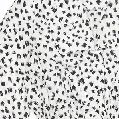 Parigi Womens White Geometric Polyester Shift Size 14 V-Neck Pullover - Vintage Collared