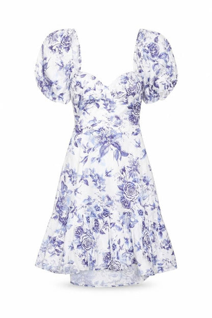 Love Triangle Womens Blue Floral Polyester A-Line Size S Sweetheart Zip - Lace Up Back Frill