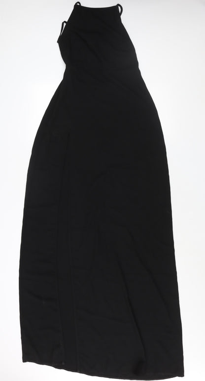PRETTYLITTLETHING Womens Black Polyester Maxi Size 8 Square Neck Zip - Backless Tie
