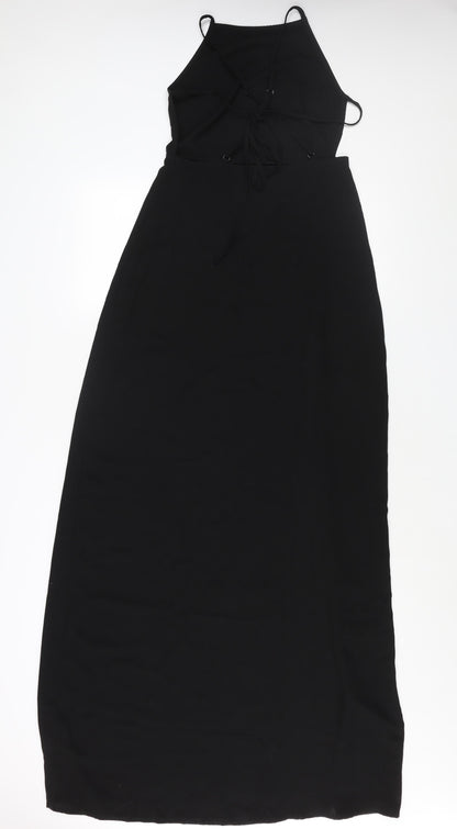 PRETTYLITTLETHING Womens Black Polyester Maxi Size 8 Square Neck Zip - Backless Tie