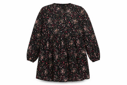 New Look Womens Black Floral Polyester Shift Size 10 V-Neck Button - Smocked