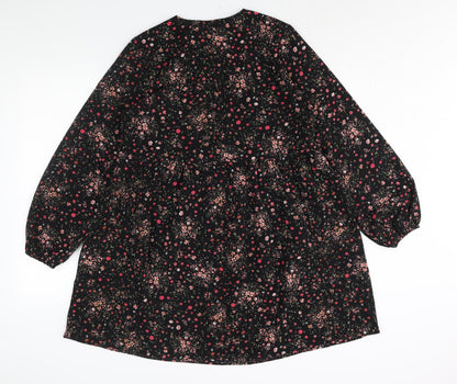 New Look Womens Black Floral Polyester Shift Size 10 V-Neck Button - Smocked