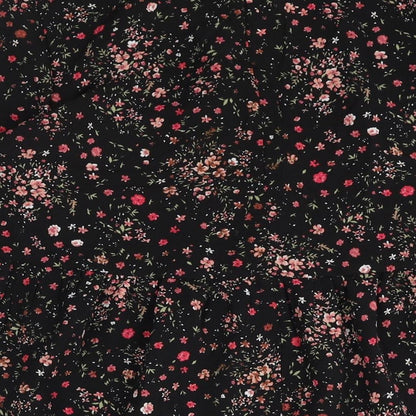 New Look Womens Black Floral Polyester Shift Size 10 V-Neck Button - Smocked