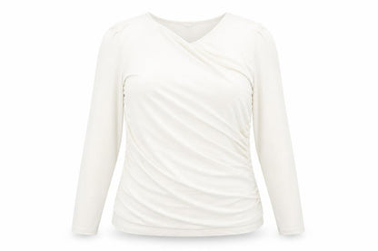 Marks & Spencer Womens Ivory Polyester Basic Blouse Size 20 Round Neck - Rouched