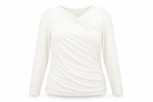 Marks & Spencer Womens Ivory Polyester Basic Blouse Size 20 Round Neck - Rouched