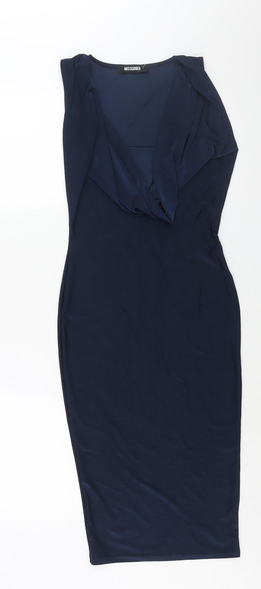 Misspap Womens Blue Polyester Bodycon Size 8 Cowl Neck Pullover