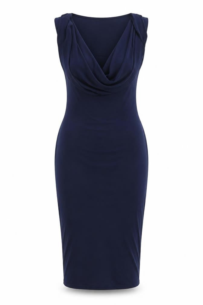 Misspap Womens Blue Polyester Bodycon Size 8 Cowl Neck Pullover