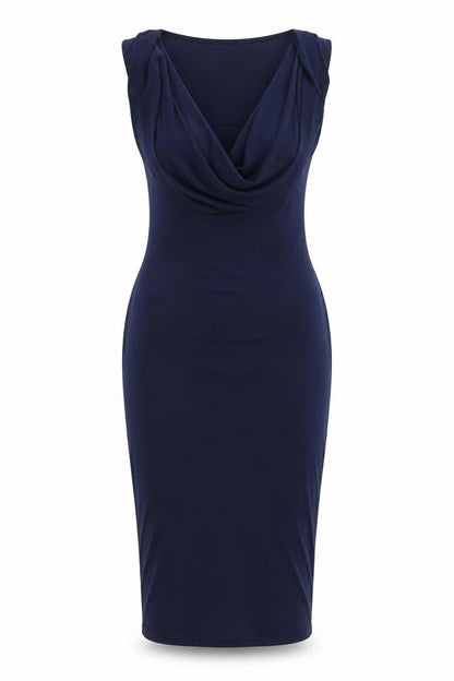 Misspap Womens Blue Polyester Bodycon Size 8 Cowl Neck Pullover